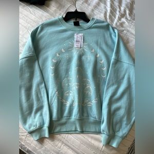 NWT Vintage PACSUN Light Blue Sweatshirt Mushrooms Sun Phases of Moon Sz S